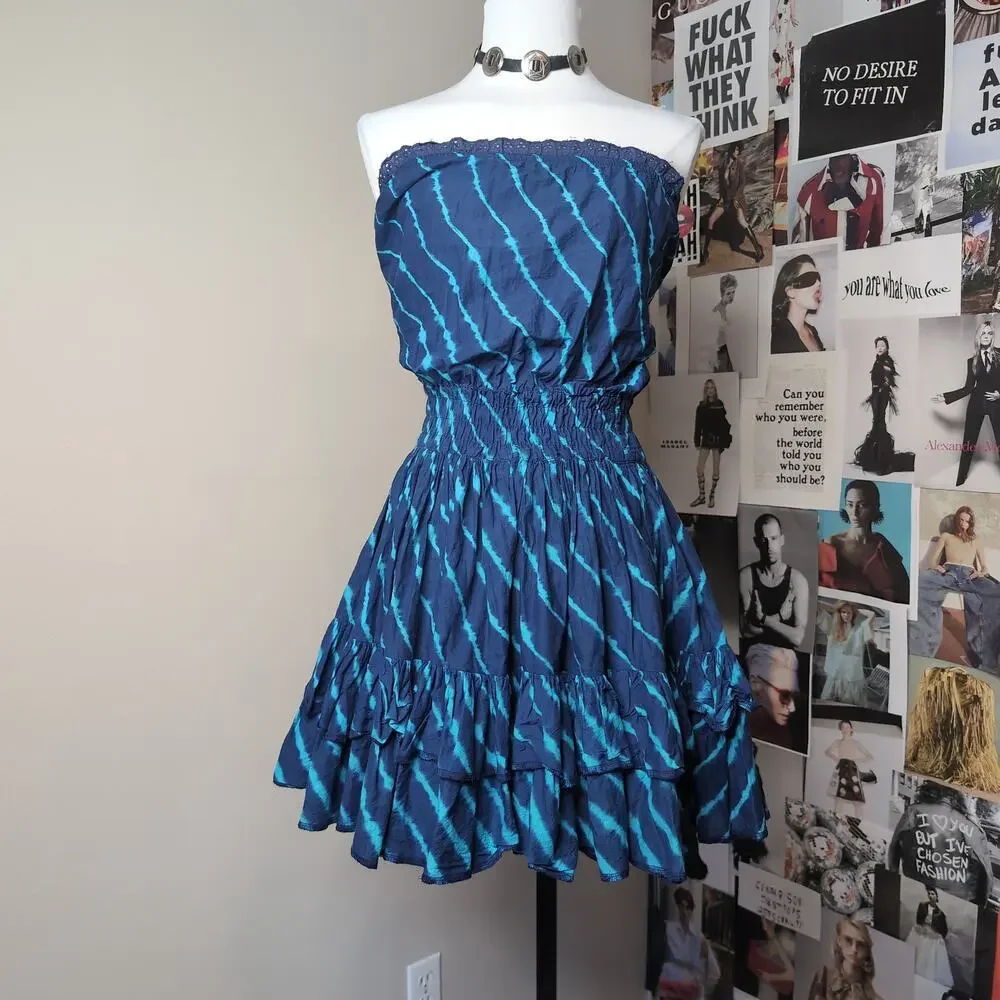 Striped Strapless Ruffle Mini Dress Vintage
